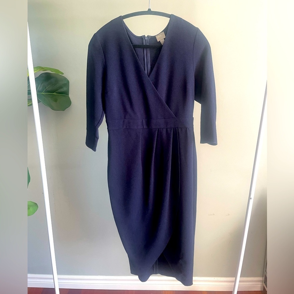 ASOS Navy Wrap Midi Dress 3/4 sleeves Size 6